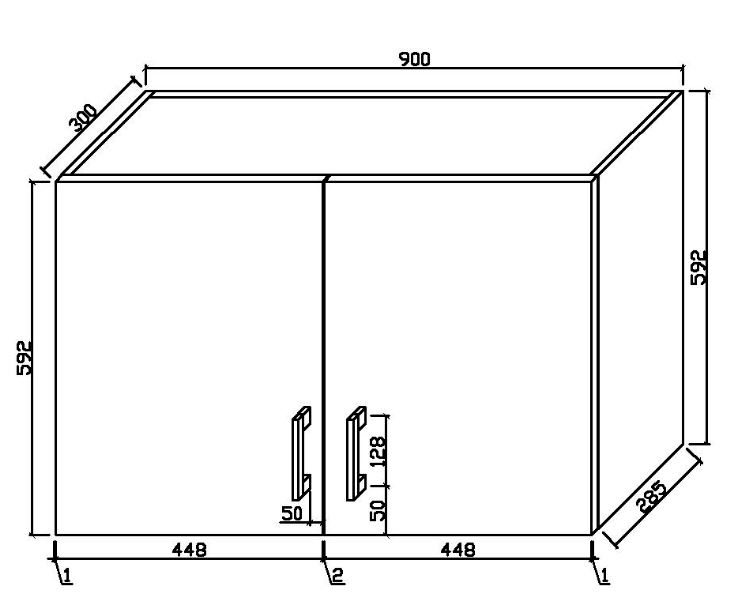 90cm Wall Cupboard Double Door Specs