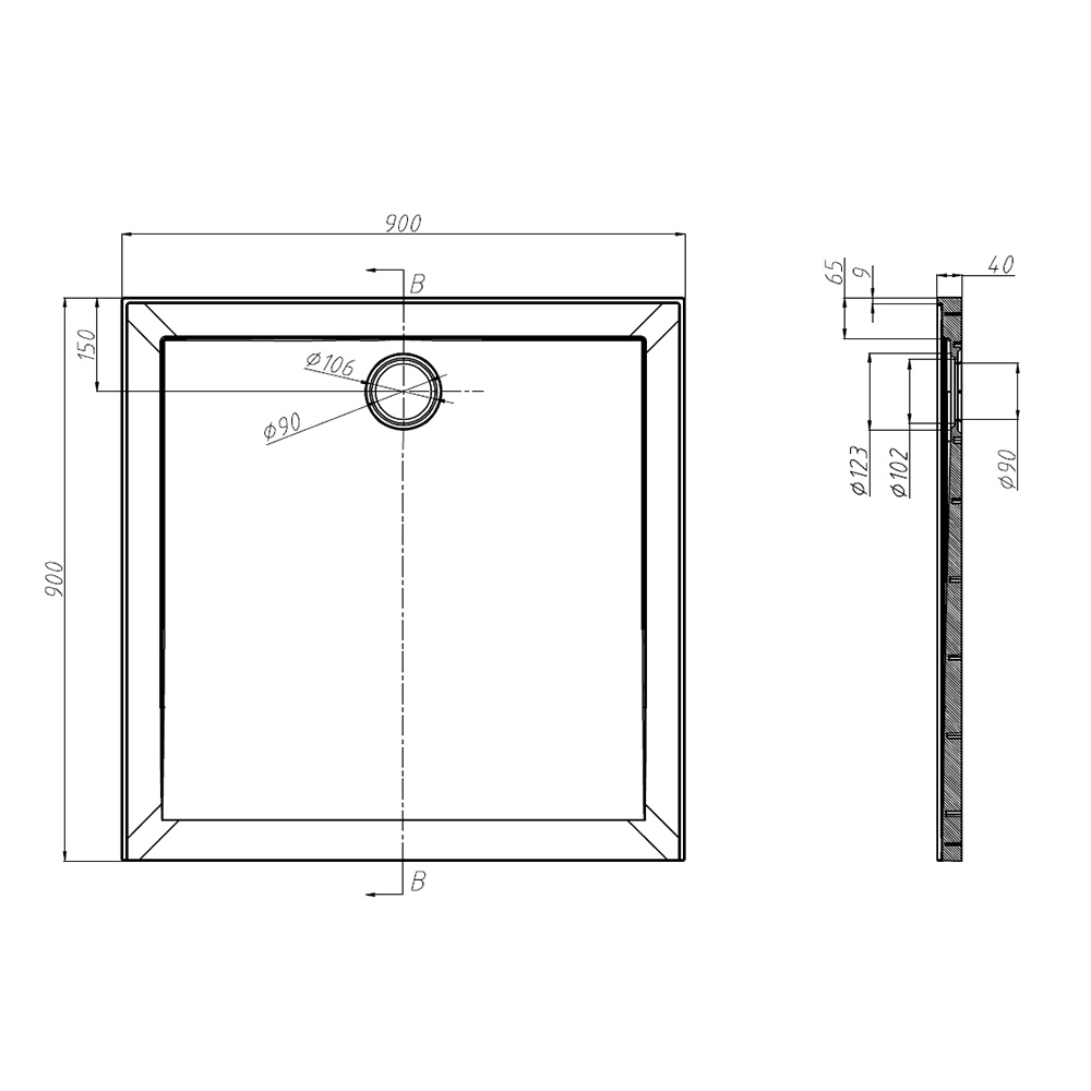 SMC Shower Base 900x900mm Rear Outlet Specs