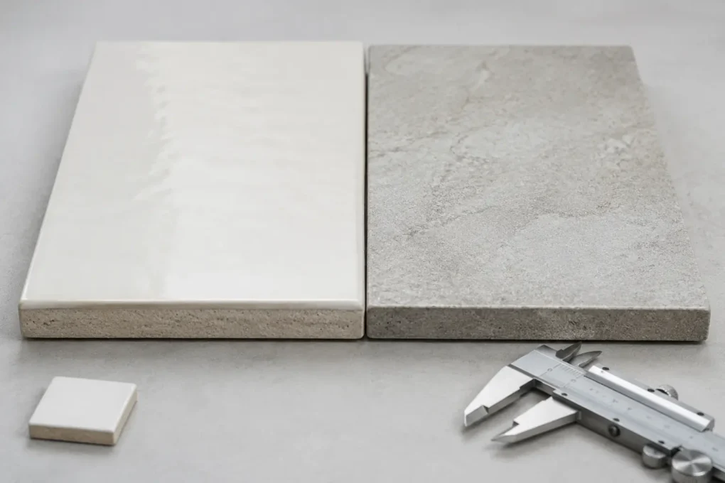 Two wall tile samples compared by surface and edge detail