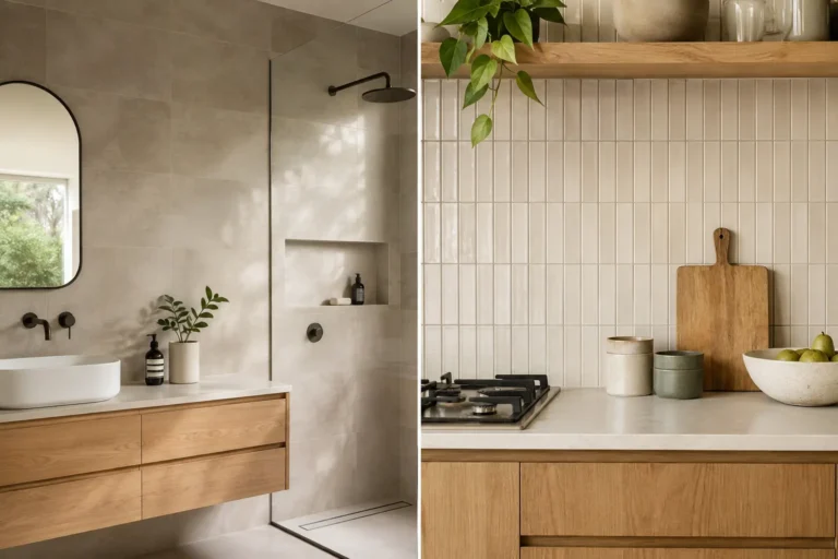 Bathroom and kitchen wall tiles selected for different vertical applications