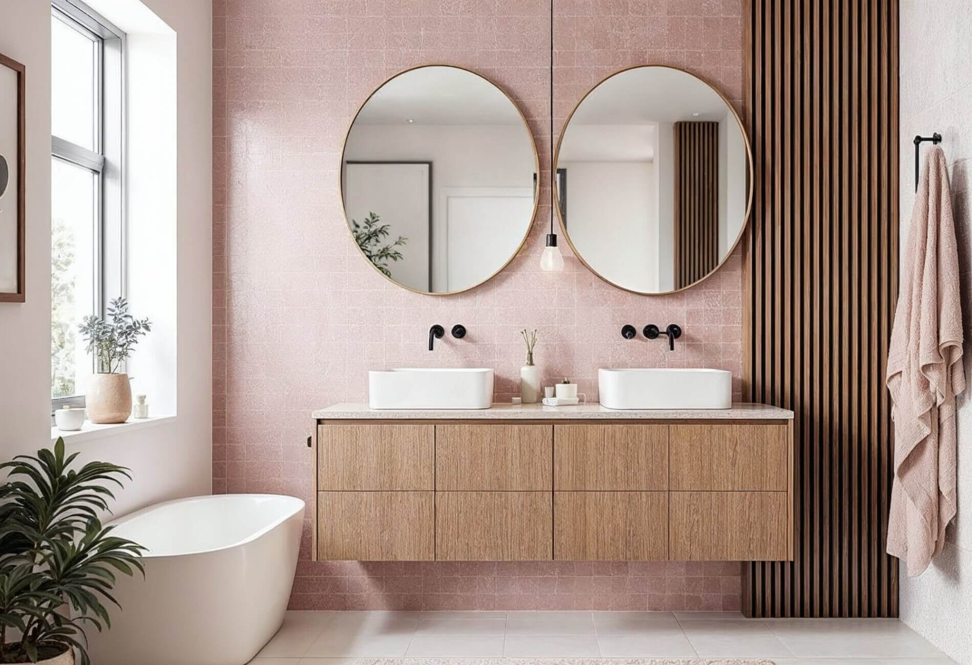 contemporary mauve bathroom