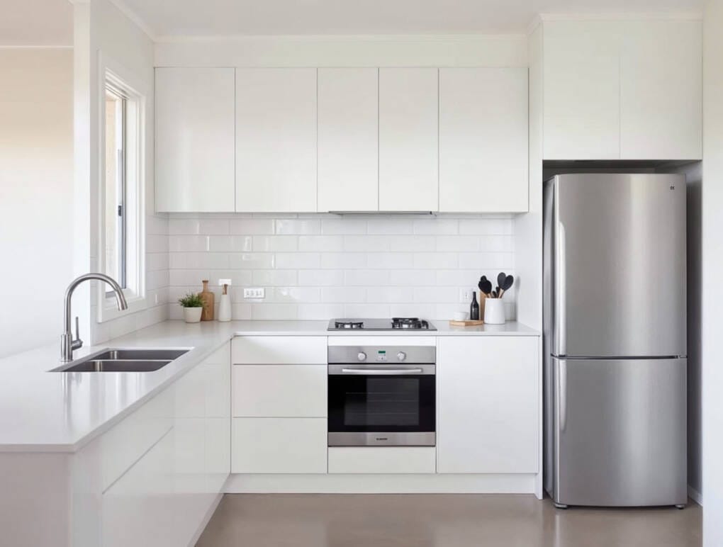 Kitchen layout showing the work triangle between sink, cooktop, and fridge to support efficient everyday kitchen movement