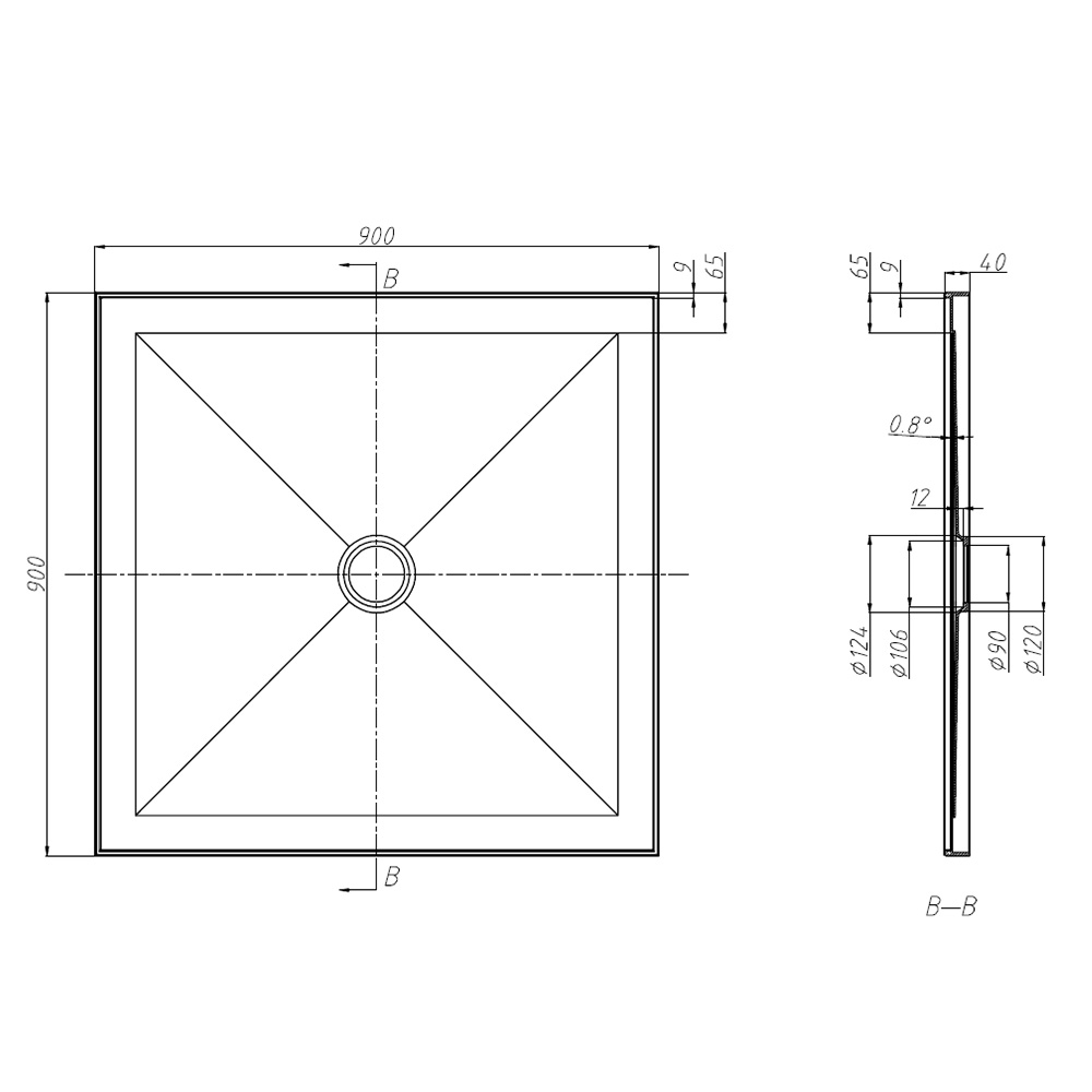 SMC Shower Base 900x900mm Centre Outlet Specs
