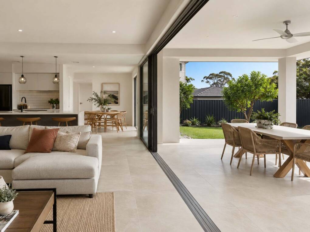 Perth indoor-outdoor living renovation with matching floor tiles and alfresco area