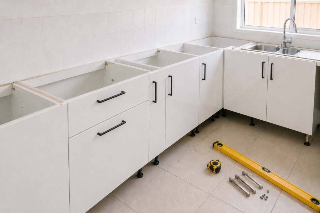 Pre-assembled kitchen cabinet replacement in a Perth home on a DIY budget