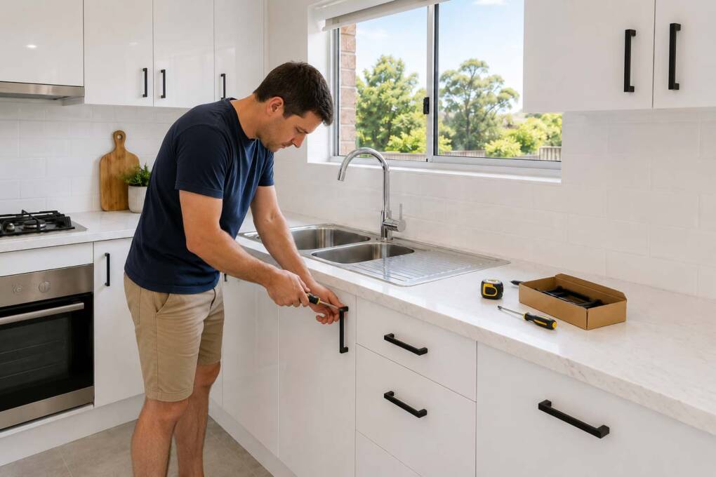 Painting kitchen cabinets and replacing handles for a budget Perth kitchen makeover