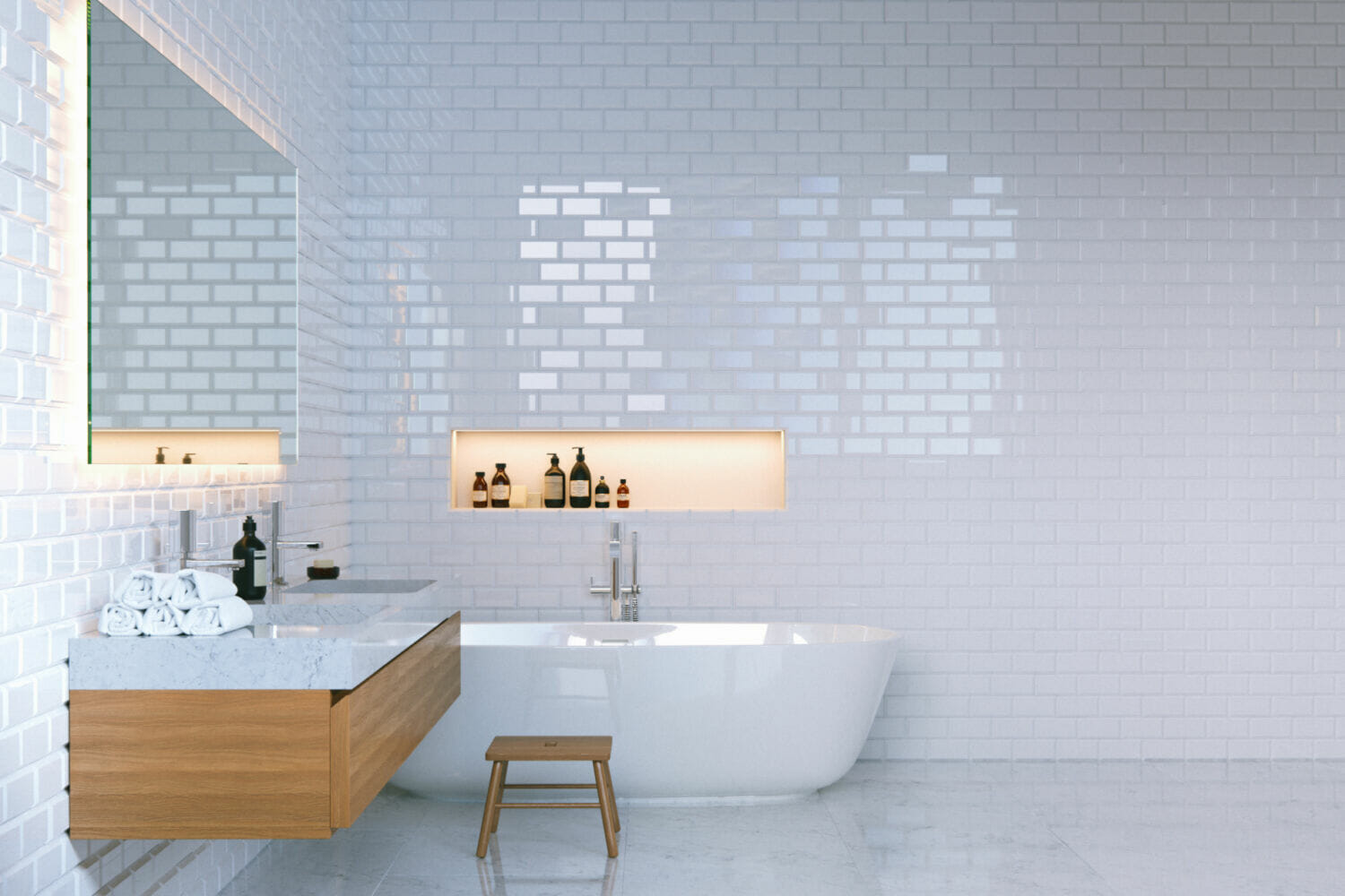 gloss white wall tiles with white grout