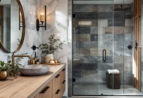 modern bathroom with mixed materials