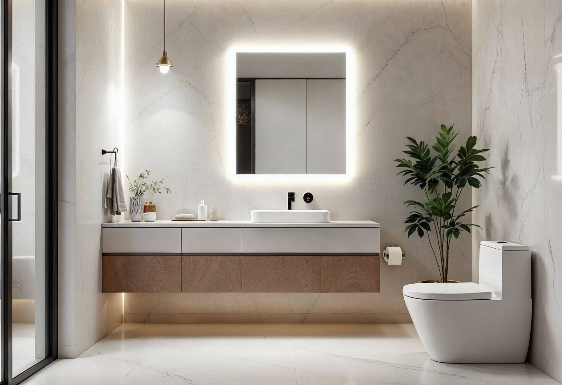 modern bathroom with wall-hung vanity