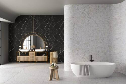 bathroom with curved design elements