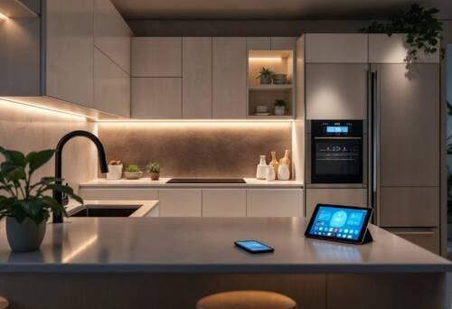 futuristic smart kitchen with smart appliances
