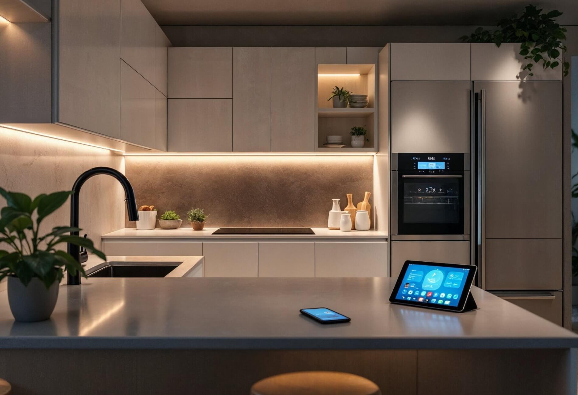 futuristic smart kitchen with smart appliances