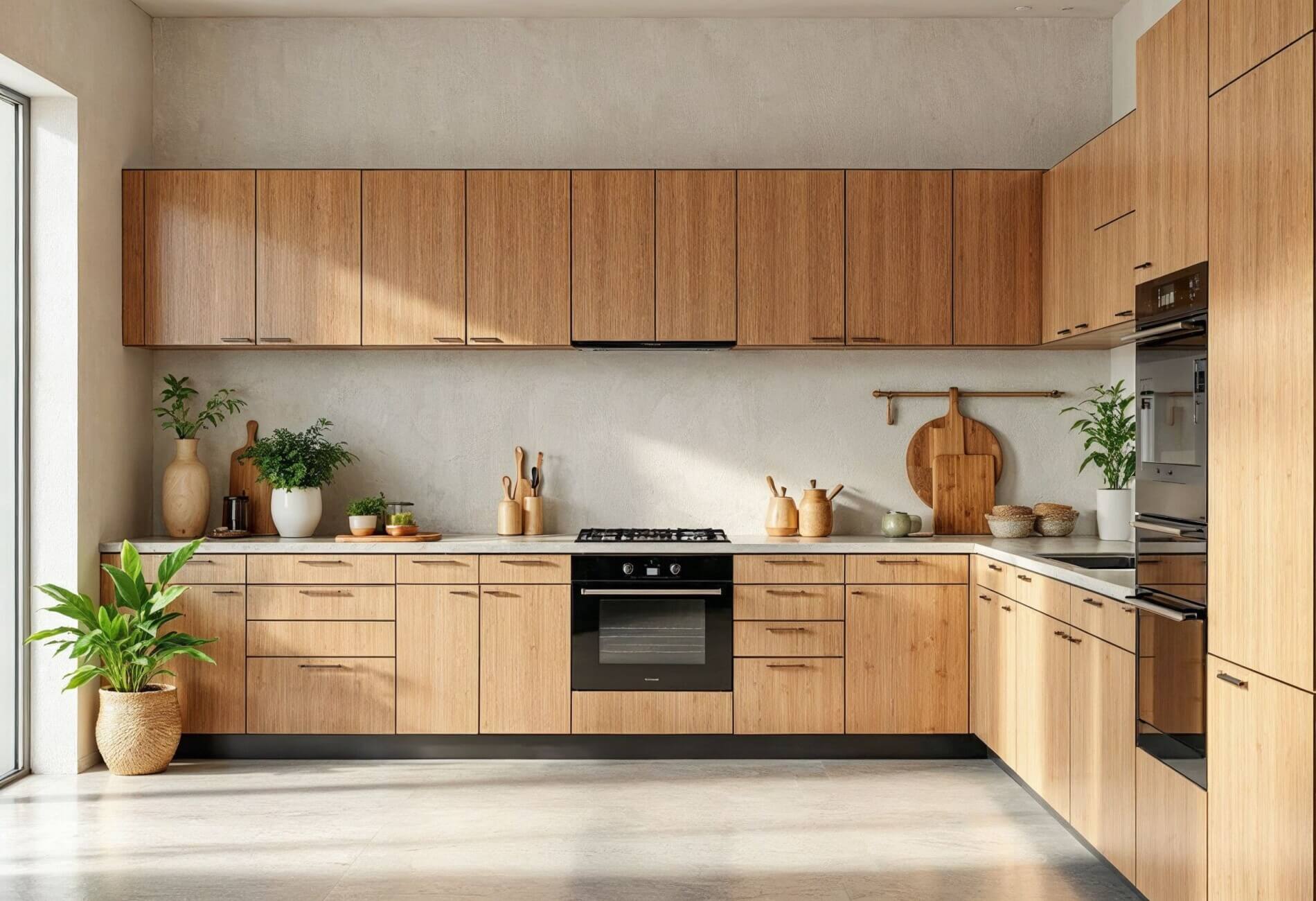 kitchen with wood grain cabinets