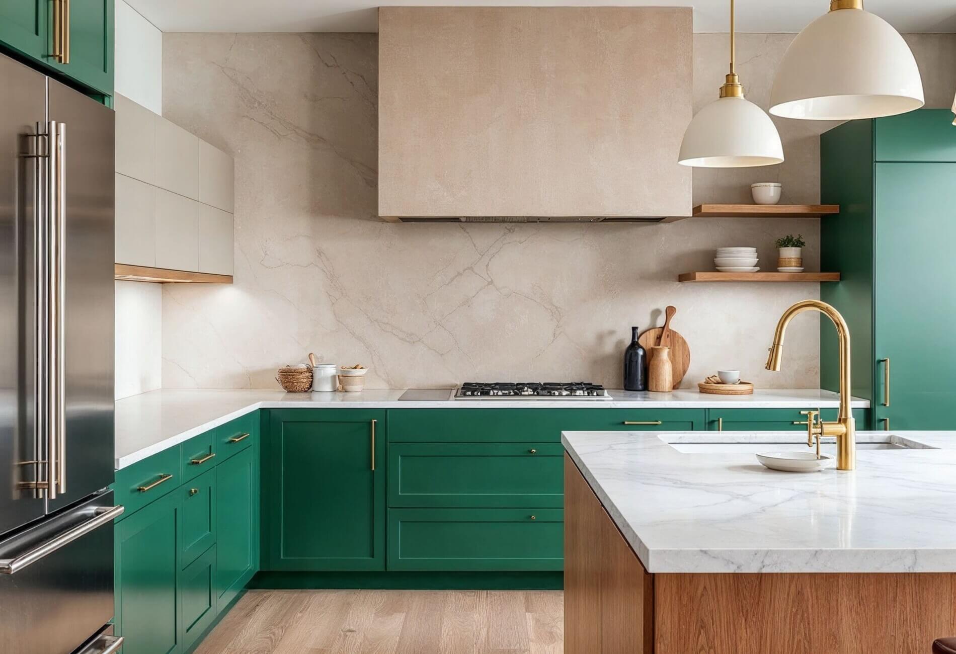 gold tapware in modern traditional kitchen