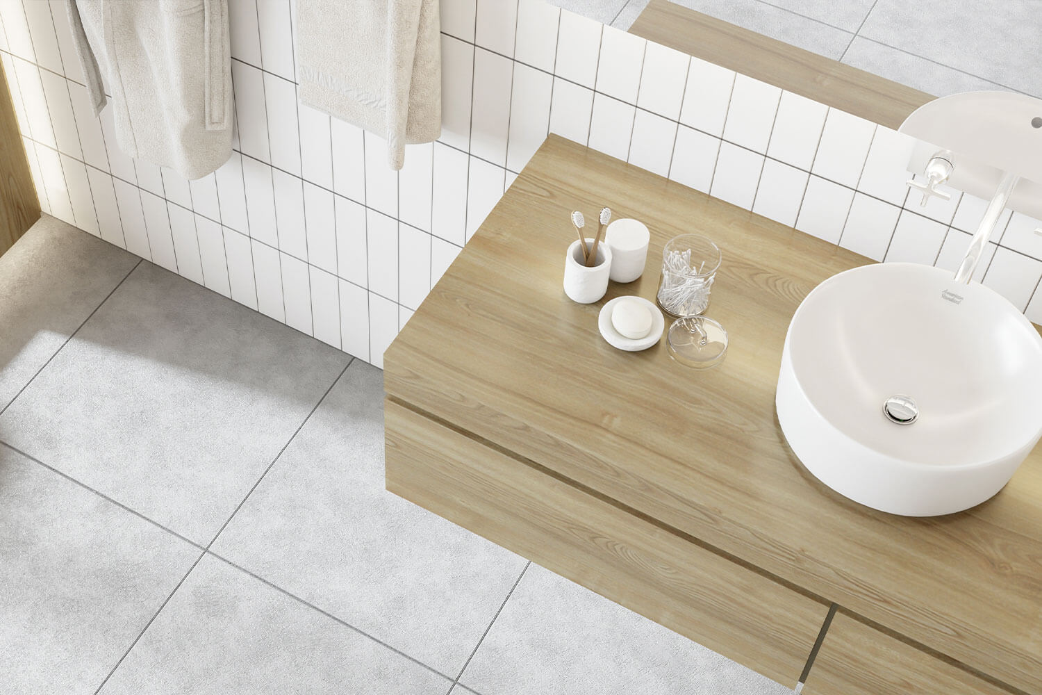 horizontal stacked white subway tiles