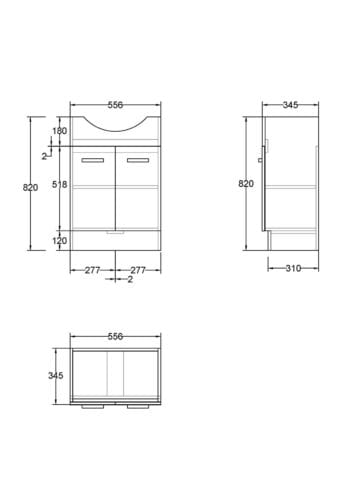 Jessica Semi-Recessed Vanity 60cm Specs