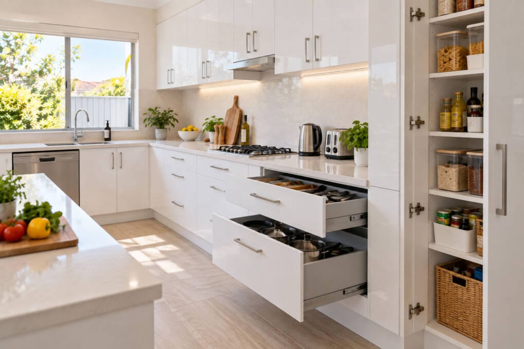 Kitchen cabinet upgrade with drawers and pantry storage improving access