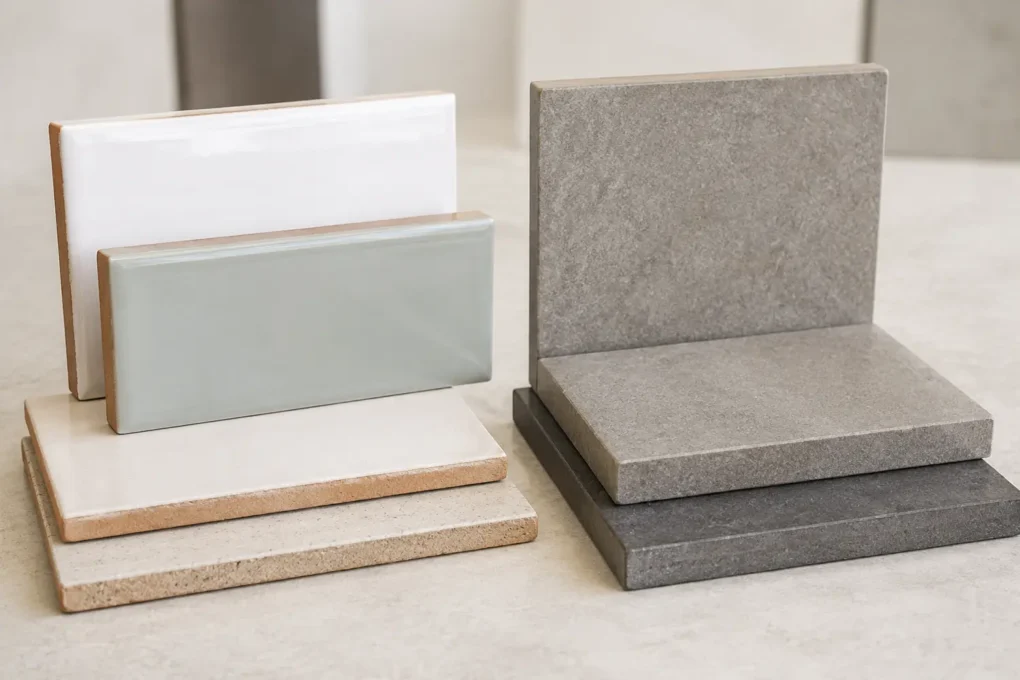 Ceramic and porcelain tile materials compared side by side