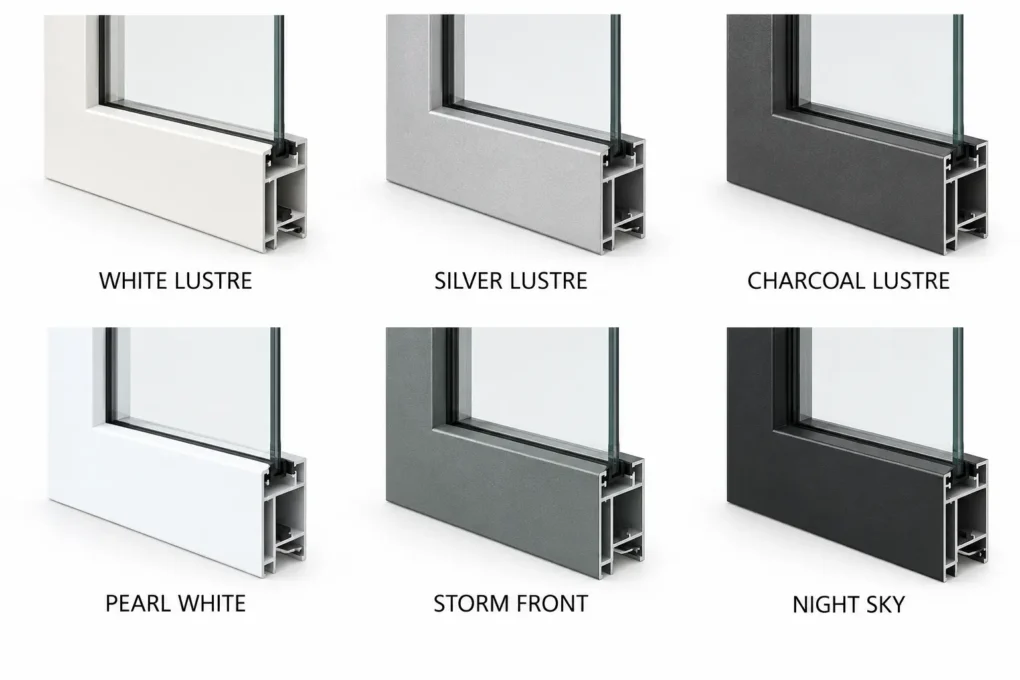 Six standard frame colours for Jason sliding windows