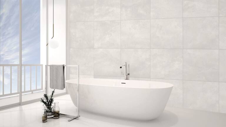 Kensington White Matte porcelain tile in bathroom
