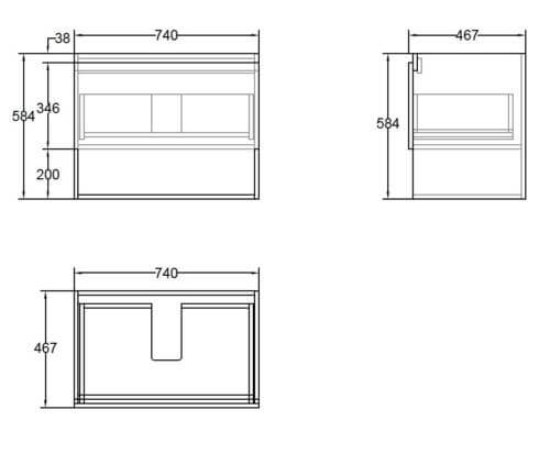 75cm Marine Drawer & Shelf PVC Vanity Unit Specs