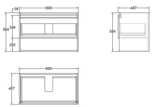 90cm Marine Drawer & Shelf PVC Vanity Unit Specs