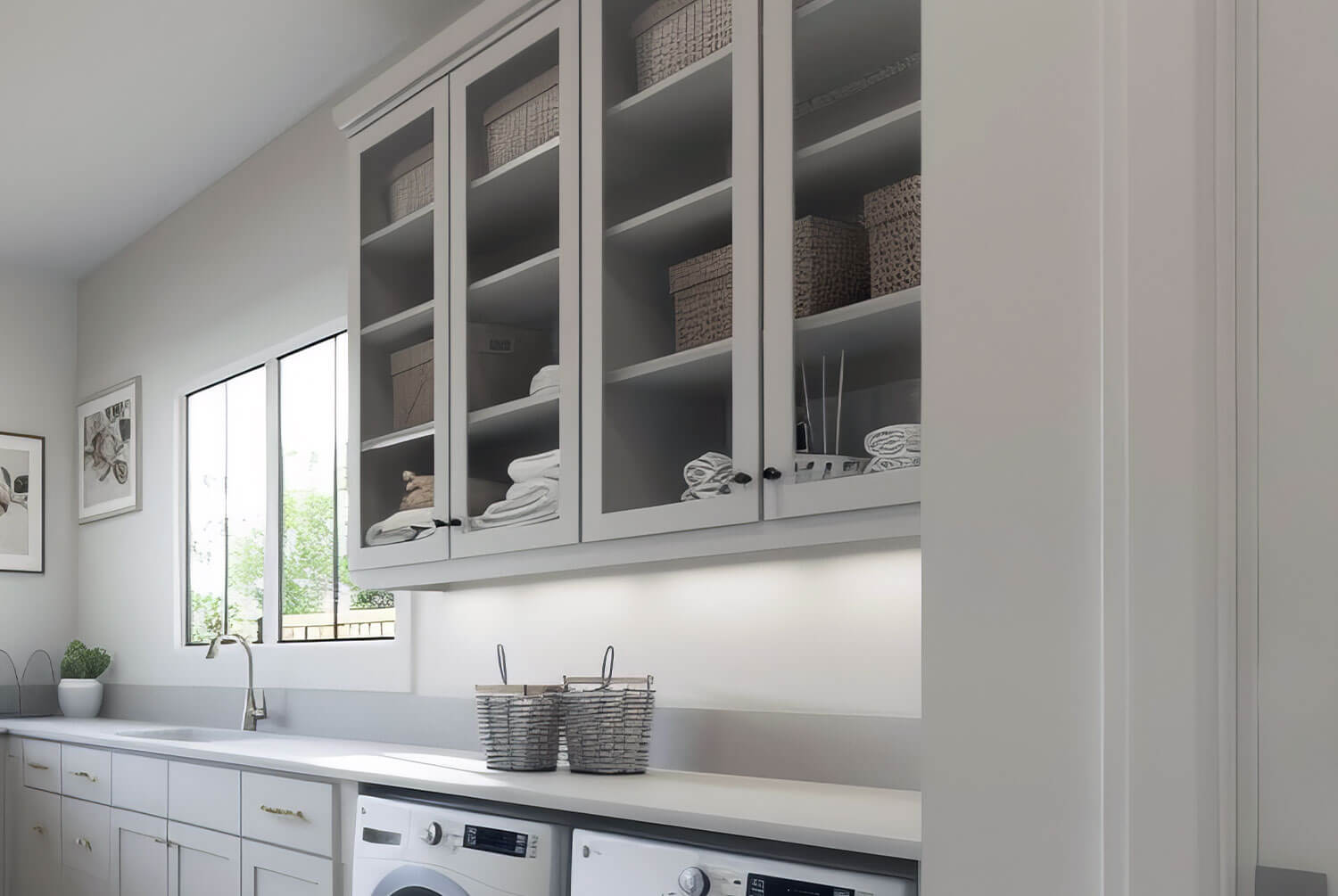 Glass Front Laundry Cabinet Doors