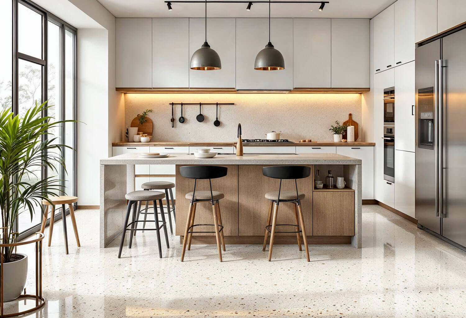 Terrazzo Floor Tiles in Kitchen setting