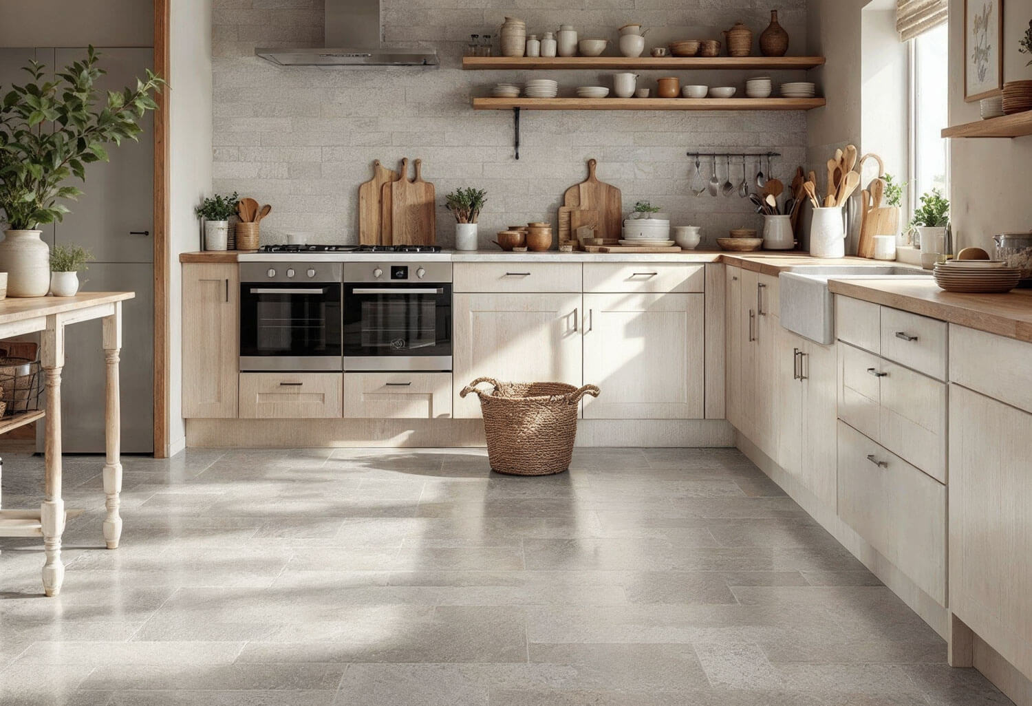 Stone-Look Floor Tiles in Kitchen