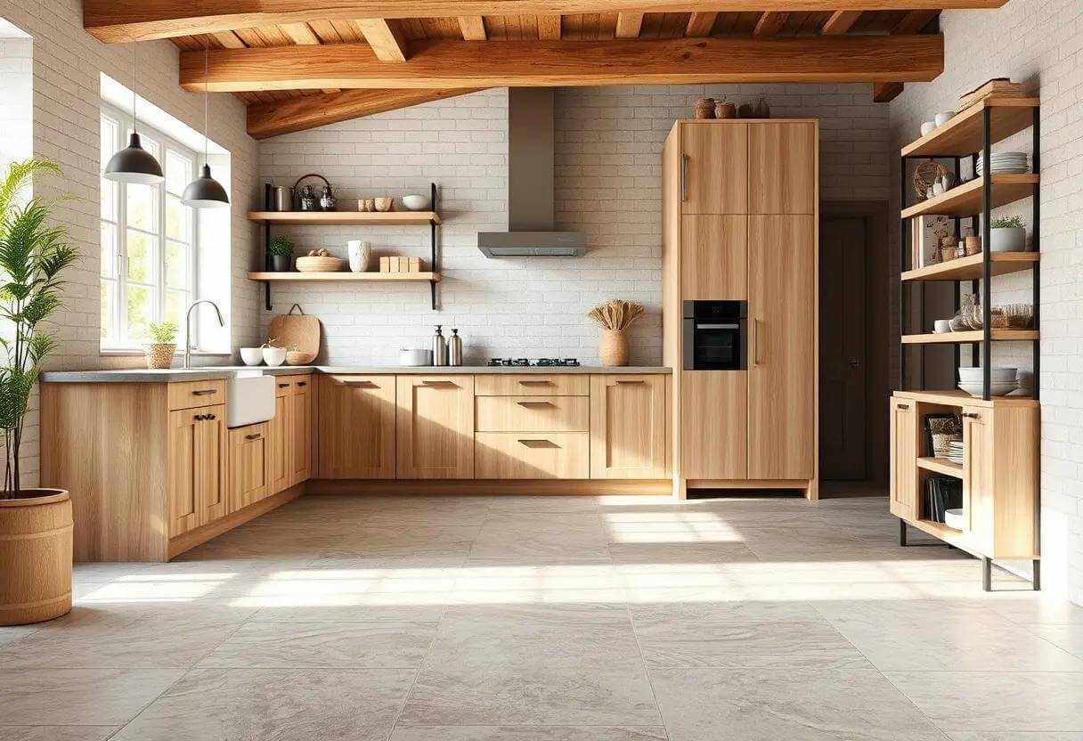 rushtic kitchen with stone look floor tiles