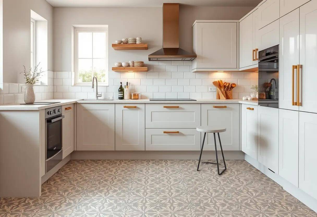 Patterned Floor Tiles on Kitchen Floor