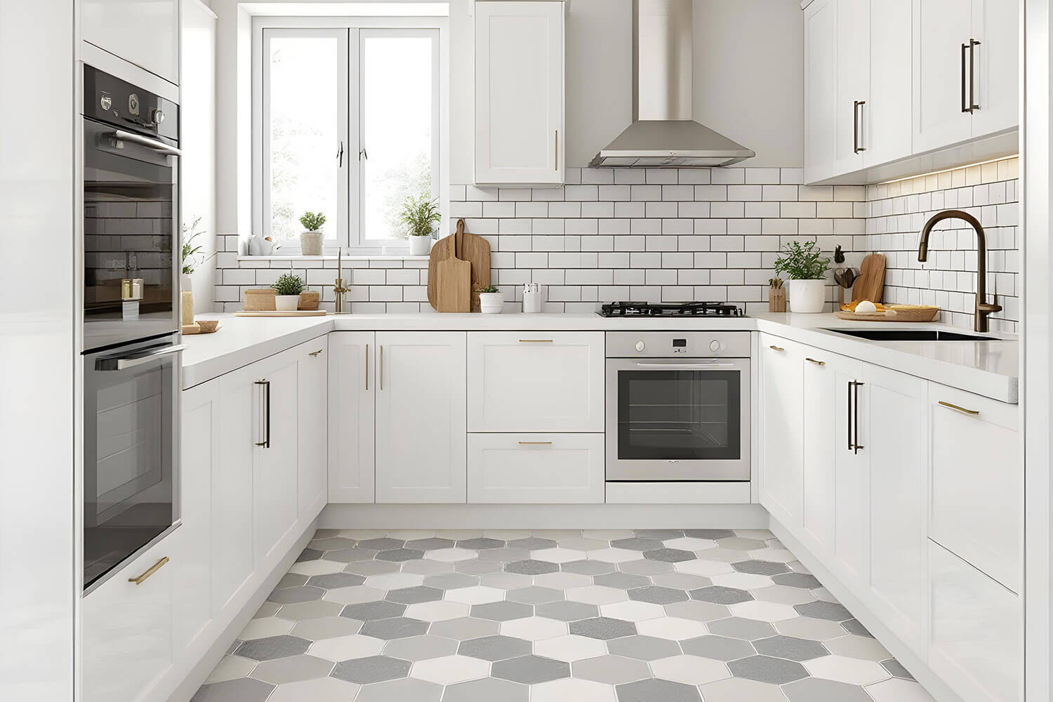 Hexagon-Floor Tiles on Kitchen Floor