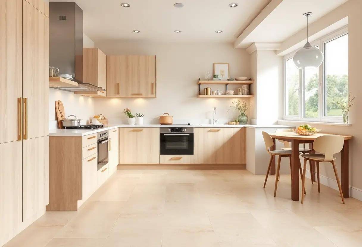 Beige Floor Tiles in Modern Kitchen