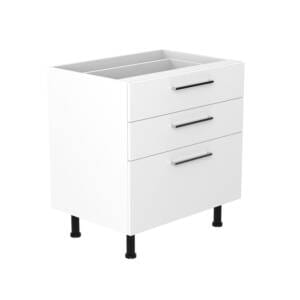 80cm 3 Drawer Base Cabinet with Sky Chrome Handel (Side View)