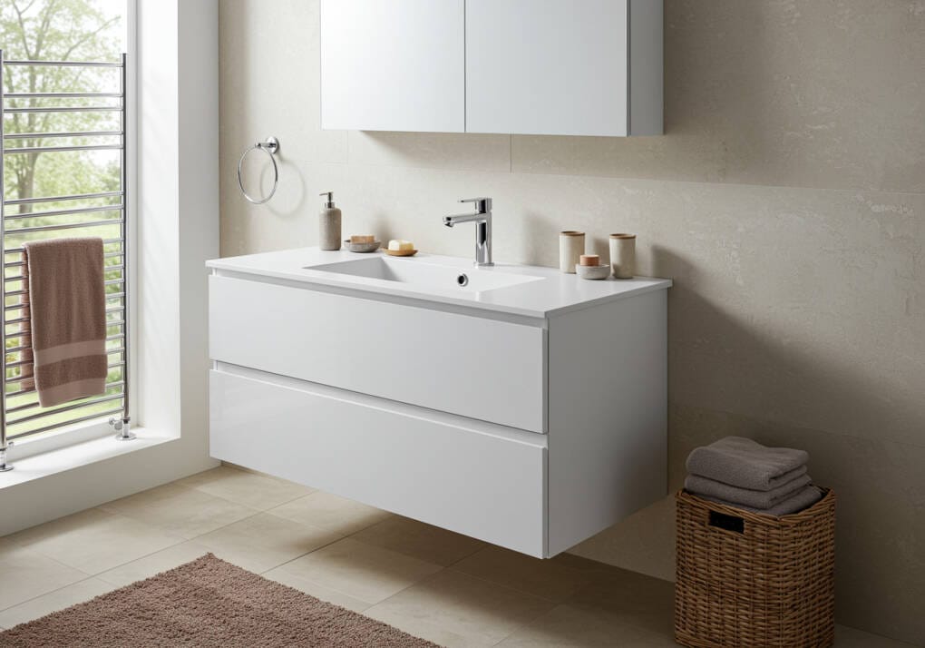 Asha Vanity Unit 120cm – Modern White Floating Bathroom Vanity with Integrated Sink and Soft-Close Drawers