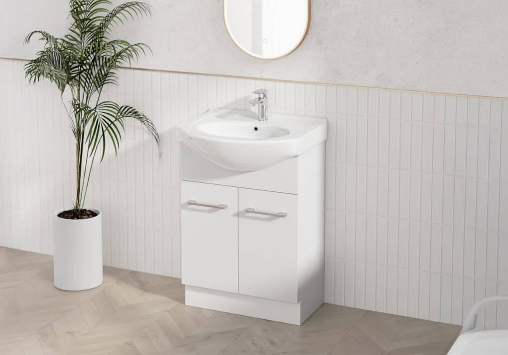 Jessica Semi-Recessed PVC Vanity Unit 60cm – Small White Bathroom Vanity with Semi-Recessed Basin and Soft-Close Doors