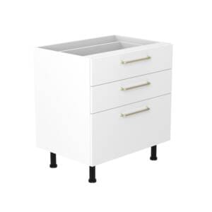 80cm 3 Drawer Base Cabinet with Cosmic Brushed Gold Handel (Side View)