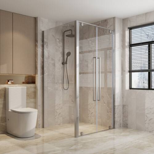Alpine Double Pivoting Door & Return Silver double pivot shower door and return panel Alpine