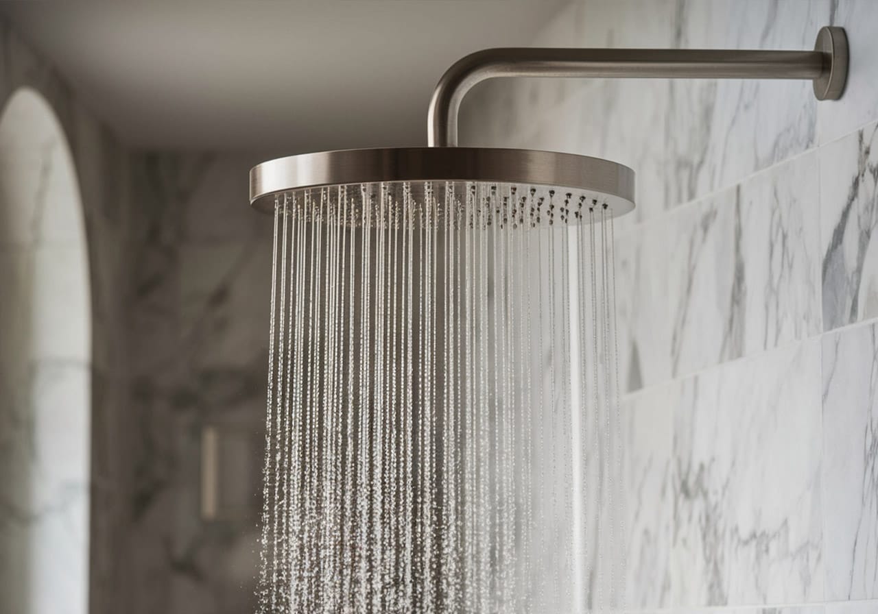 brushed nickel rain shower head