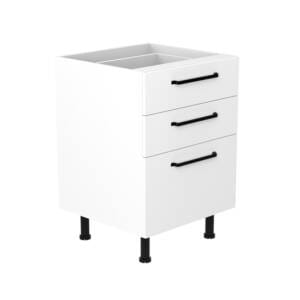 60cm 3 Drawer Base Cabinet with Ranch Matte Black Handle (Side View)