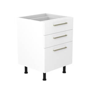 60cm 3 Drawer Base Cabinet with Sky Brushed Gold Handle (Side View)