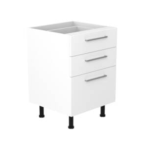 60cm 3 Drawer Base Cabinet with Sky Brushed Nickel Handle (Side View)