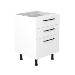 60cm 3 Drawer Base Cabinet with Sky Matte Black Handle (Side View)