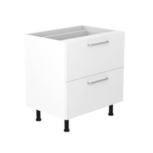 80cm 2 Drawer Base Cabinet with Cosmic Brushed Nickel Handel (Side View)