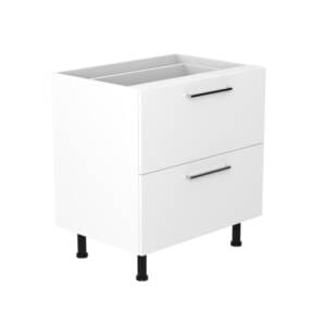 80cm 2 Drawer Base Cabinet with Sky Chrome Handel (Side View)