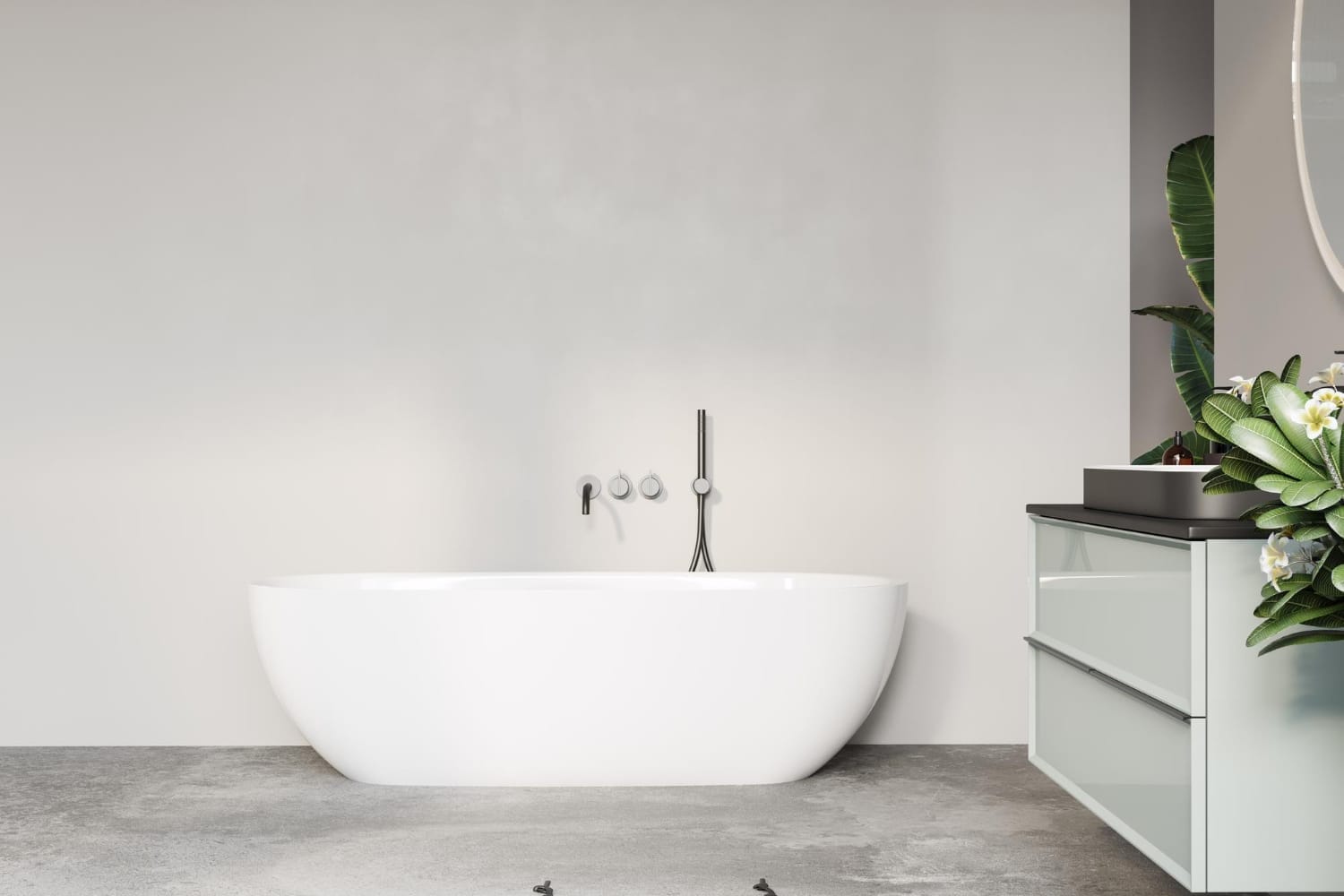 Freestanding bathtub with modern wall bath tapware