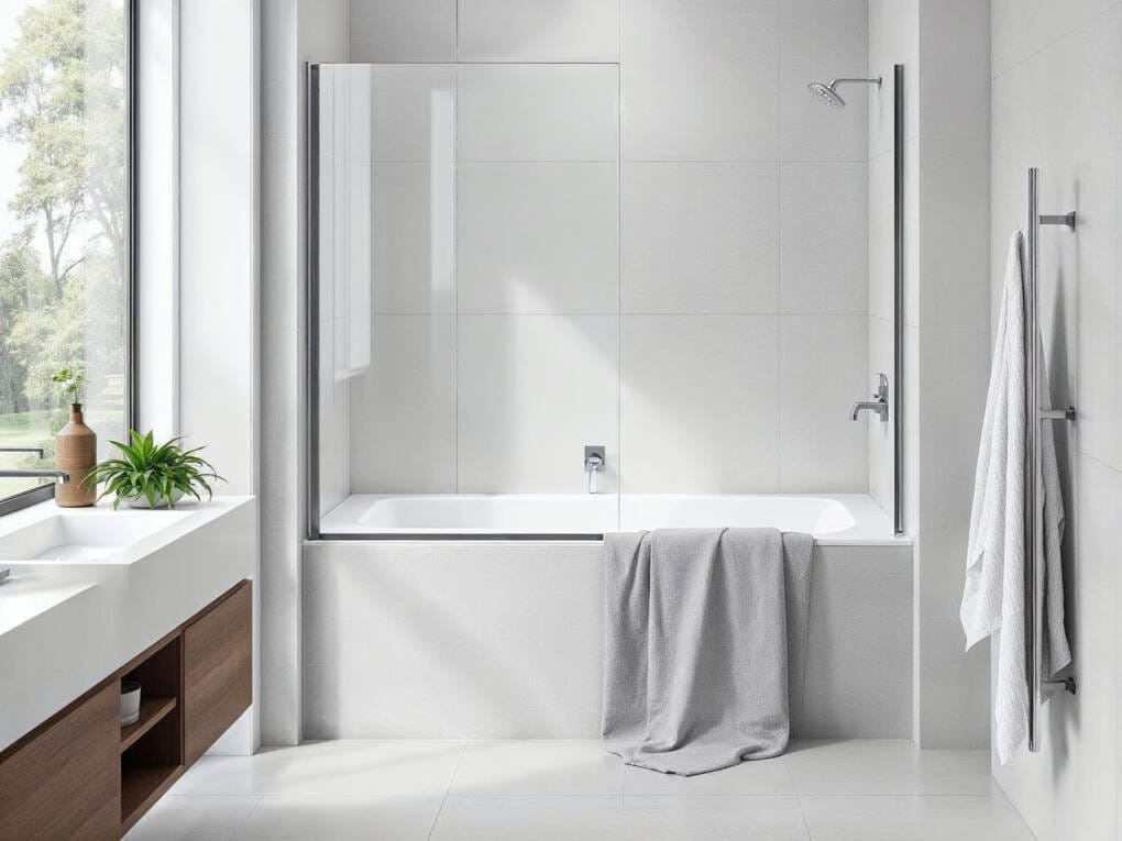 Modern bathroom with sleek bath shower screen for practical and stylish water containment