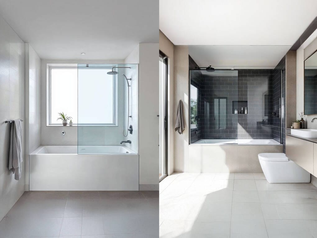 Comparison of fixed and pivot bath shower screens in modern bathrooms