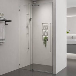 frameless pivot door between two walls with 150mm of width adjustment