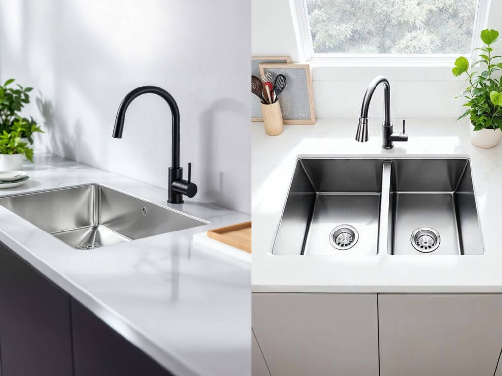 Comparison of single bowl and double bowl stainless steel kitchen sinks — ideal guide for choosing the right sink for your kitchen